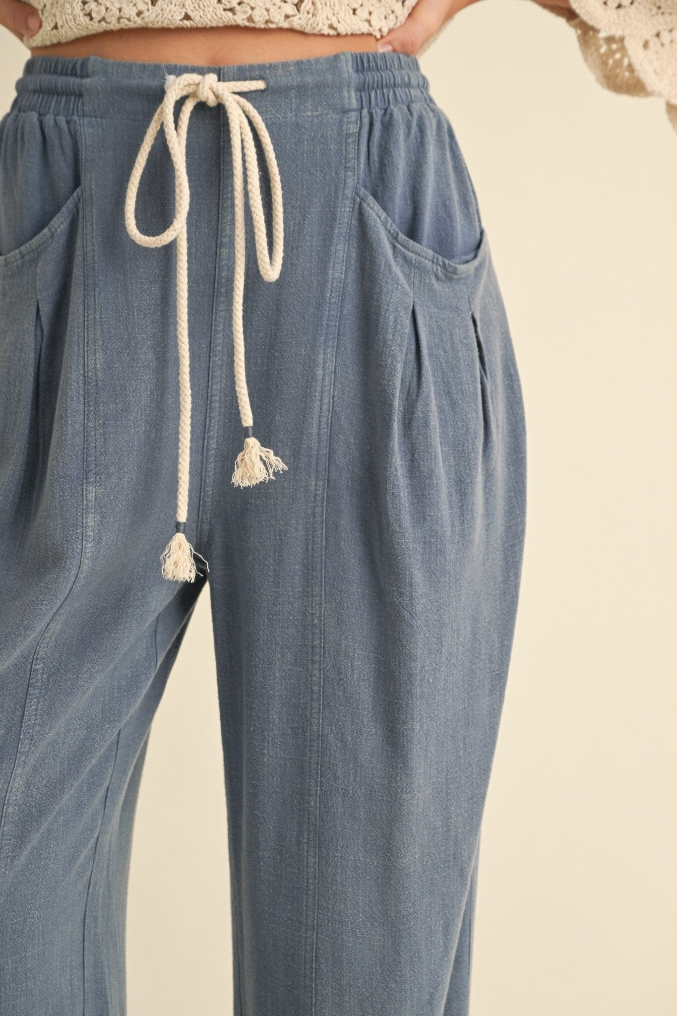 Linen Blend Barrel - leg Loose Pants With Drawstring - The Cozy Nest