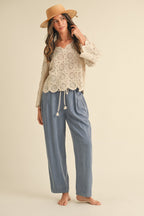 Linen Blend Barrel - leg Loose Pants With Drawstring - The Cozy Nest