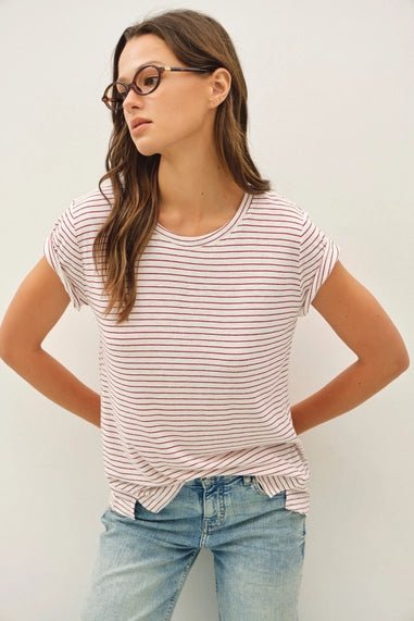 Linen Blended Striped Relaxed Tee - The Cozy Nest
