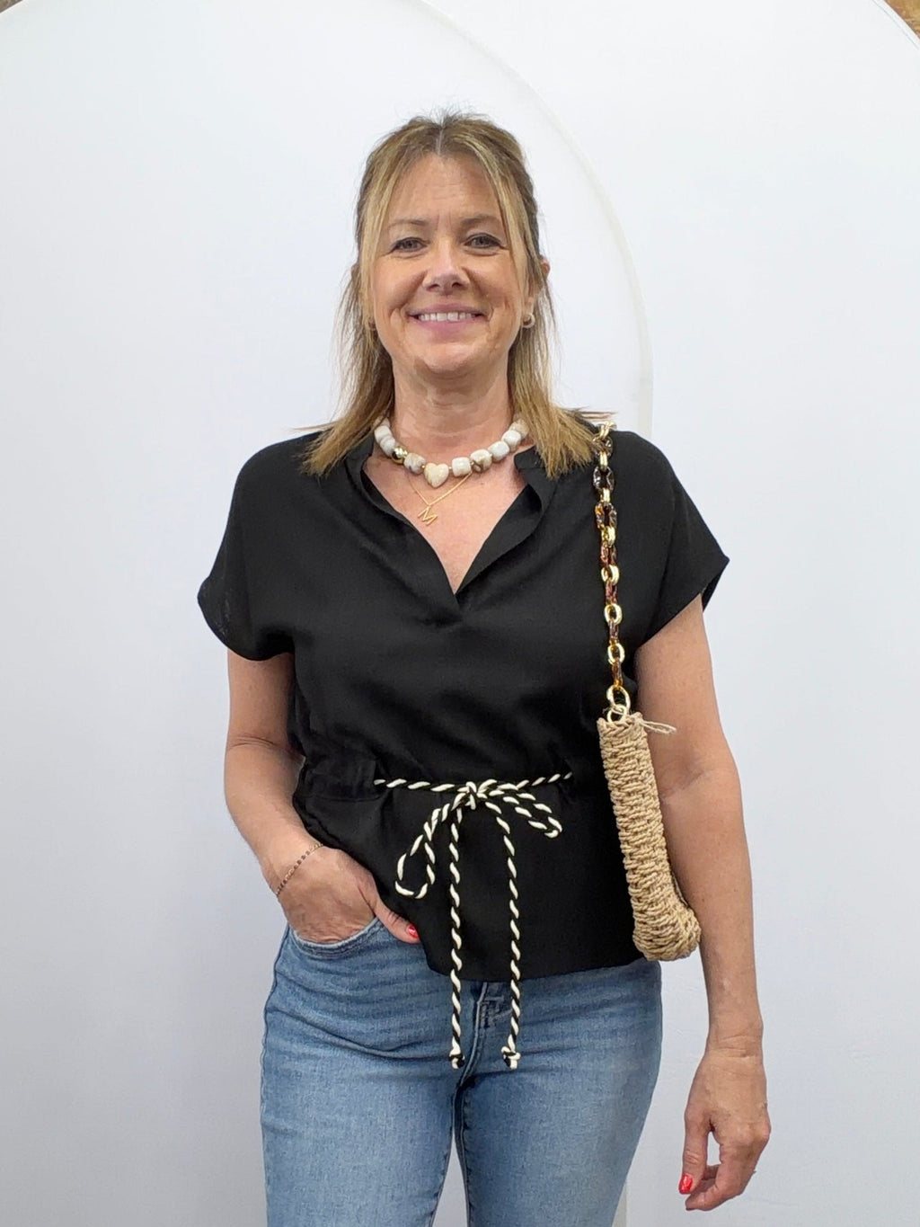 Linen Rope Tie Waist Blouse - The Cozy Nest