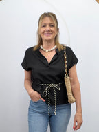 Linen Rope Tie Waist Blouse - The Cozy Nest