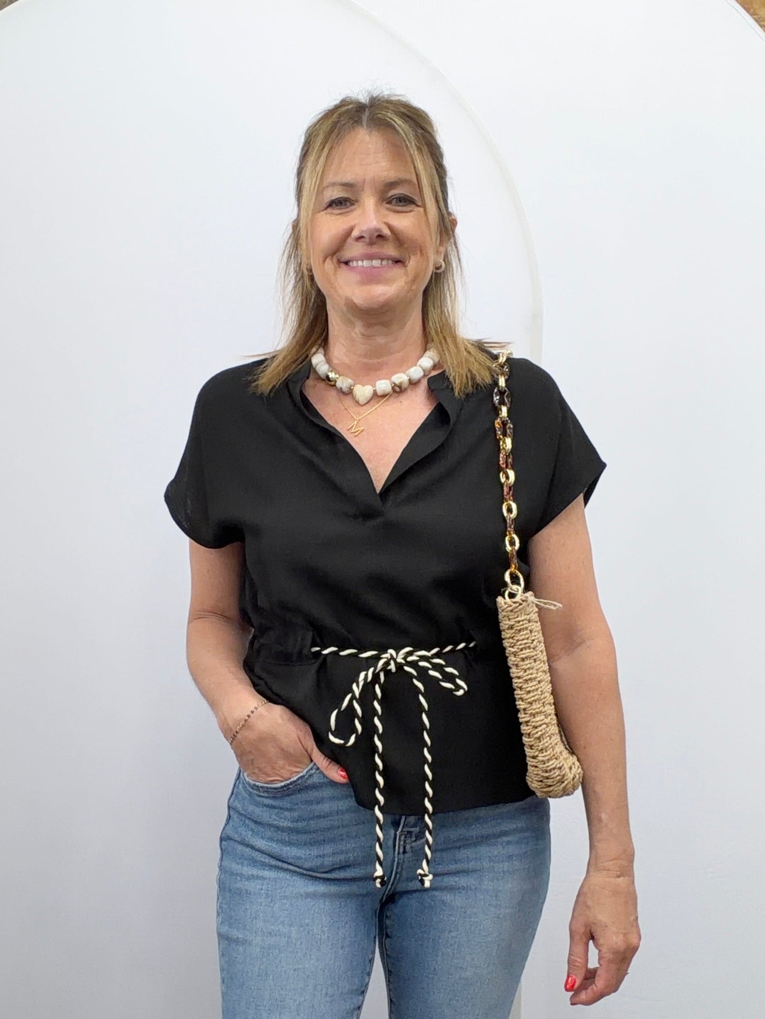 Linen Rope Tie Waist Blouse - The Cozy Nest