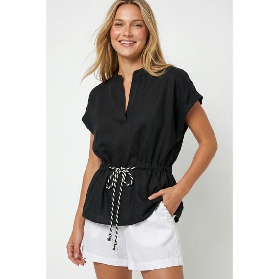 Linen Rope Tie Waist Blouse - The Cozy Nest