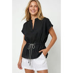 Linen Rope Tie Waist Blouse - The Cozy Nest
