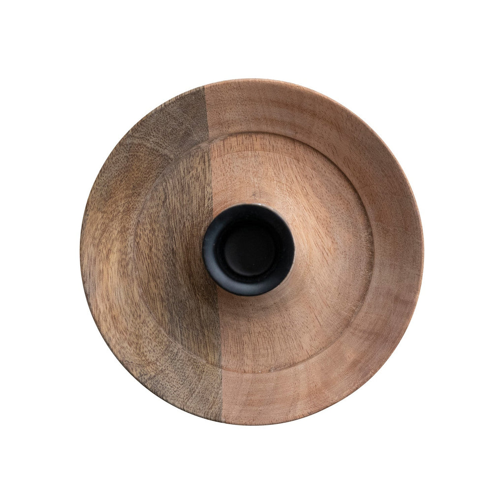 Mango Wood Taper Holder with Hammered Glass Hurricane - The Cozy Nest