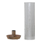 Mango Wood Taper Holder with Hammered Glass Hurricane - The Cozy Nest