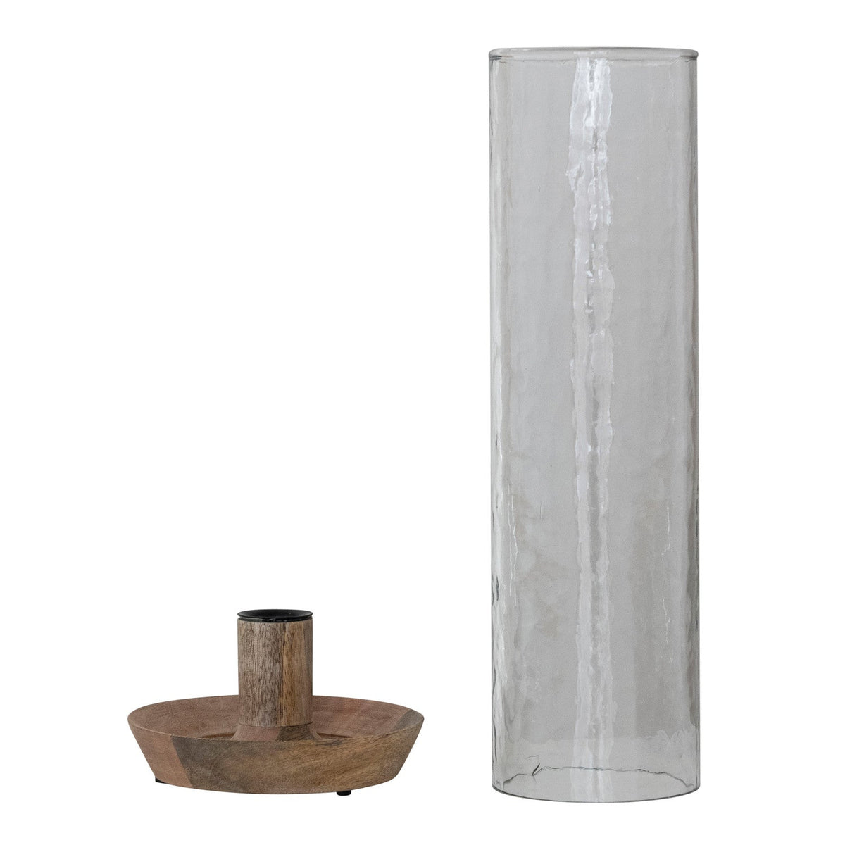 Mango Wood Taper Holder with Hammered Glass Hurricane - The Cozy Nest