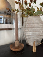 Mango Wood Taper Holder with Hammered Glass Hurricane - The Cozy Nest