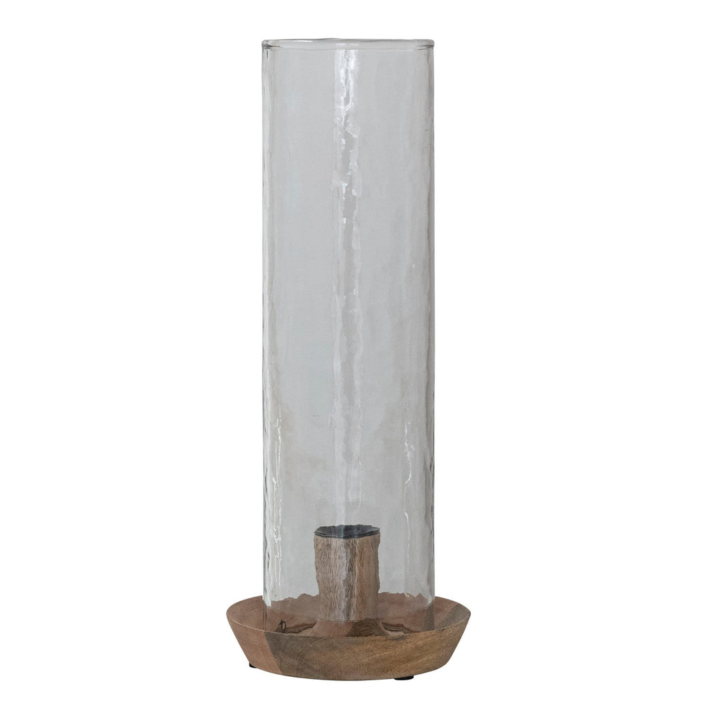 Mango Wood Taper Holder with Hammered Glass Hurricane - The Cozy Nest