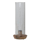 Mango Wood Taper Holder with Hammered Glass Hurricane - The Cozy Nest