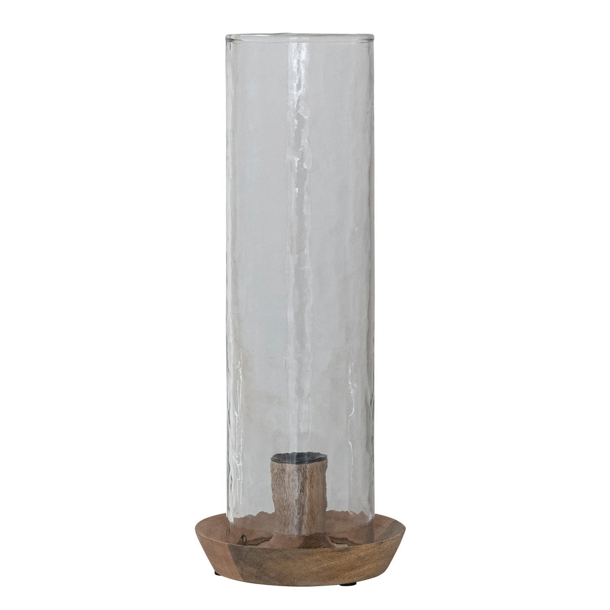 Mango Wood Taper Holder with Hammered Glass Hurricane - The Cozy Nest