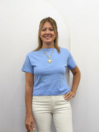 Mariner Blue Crew Neck Short Sleeve Cropped T-shirt - The Cozy Nest