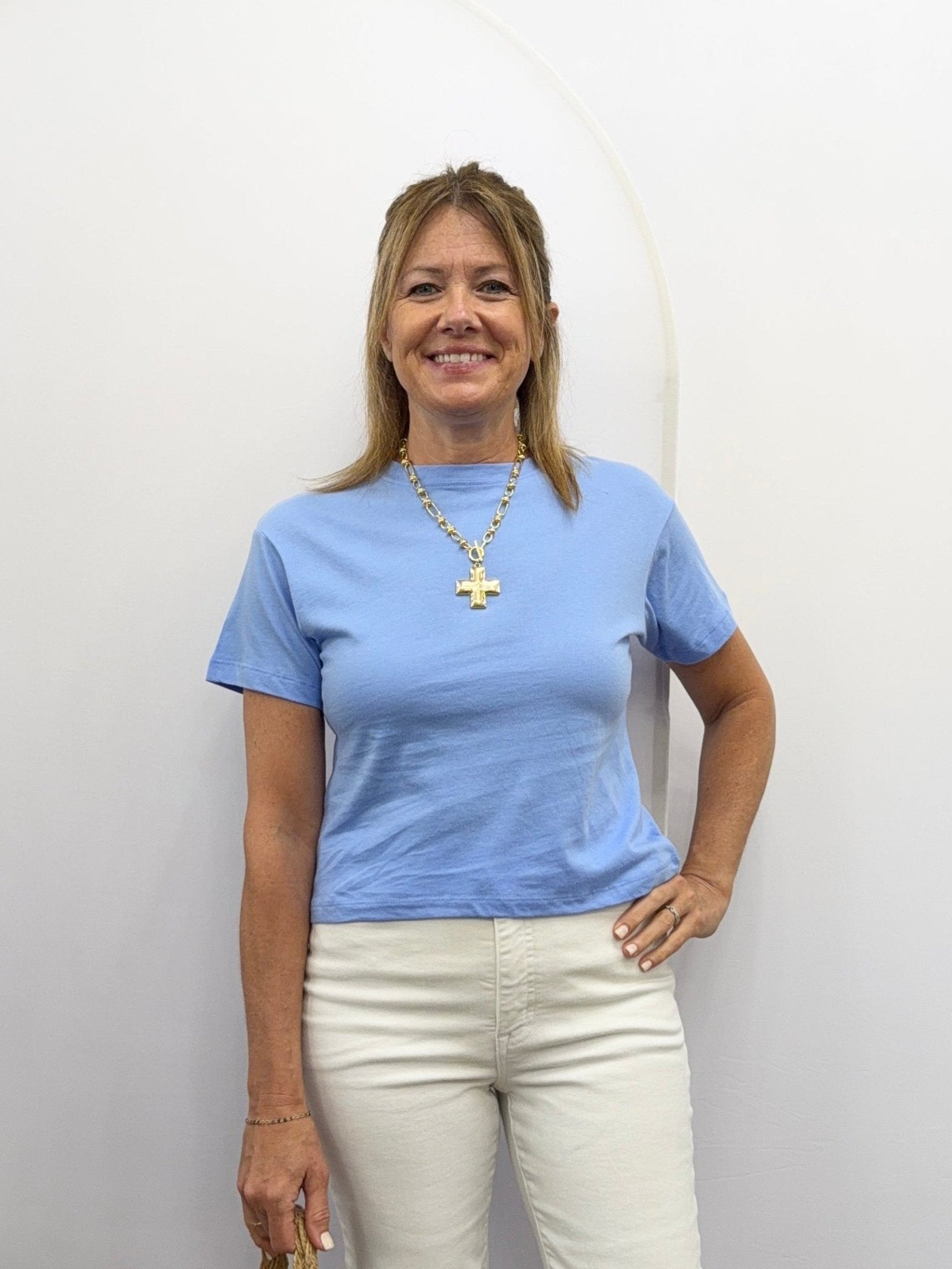Mariner Blue Crew Neck Short Sleeve Cropped T-shirt - The Cozy Nest