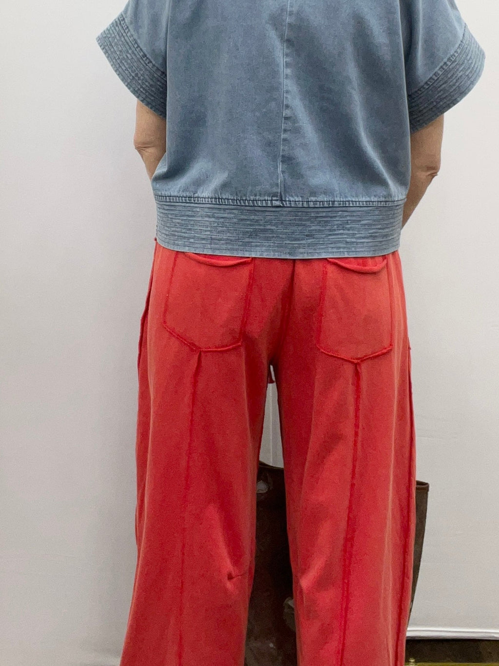 Mineral Wash Barrel Fit Utility Knit Pants - Red - The Cozy Nest