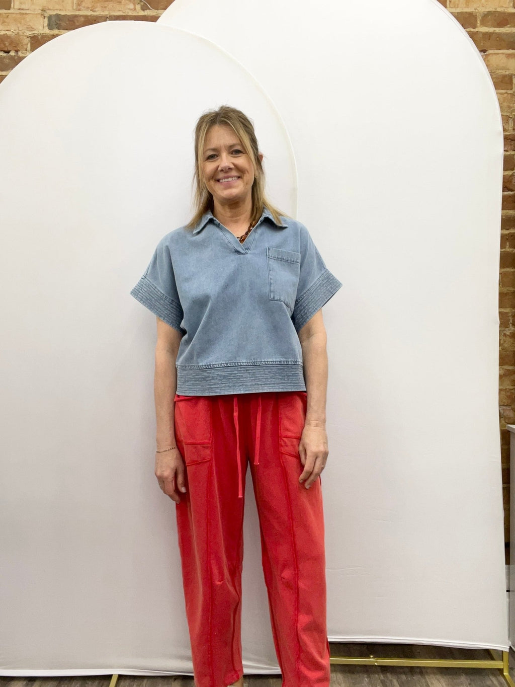 Mineral Wash Barrel Fit Utility Knit Pants - Red - The Cozy Nest