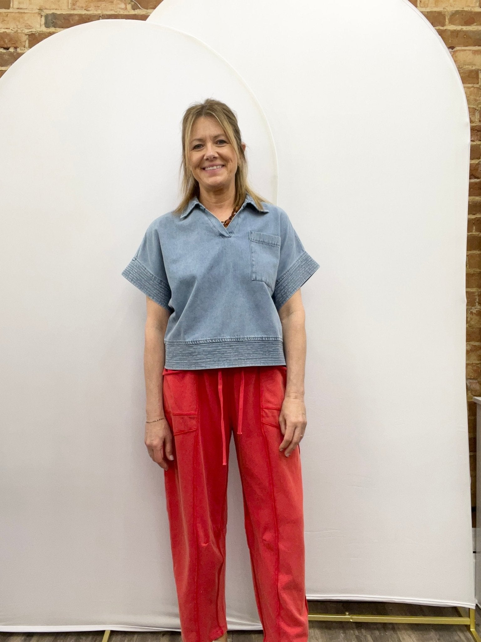 Mineral Wash Barrel Fit Utility Knit Pants - Red - The Cozy Nest