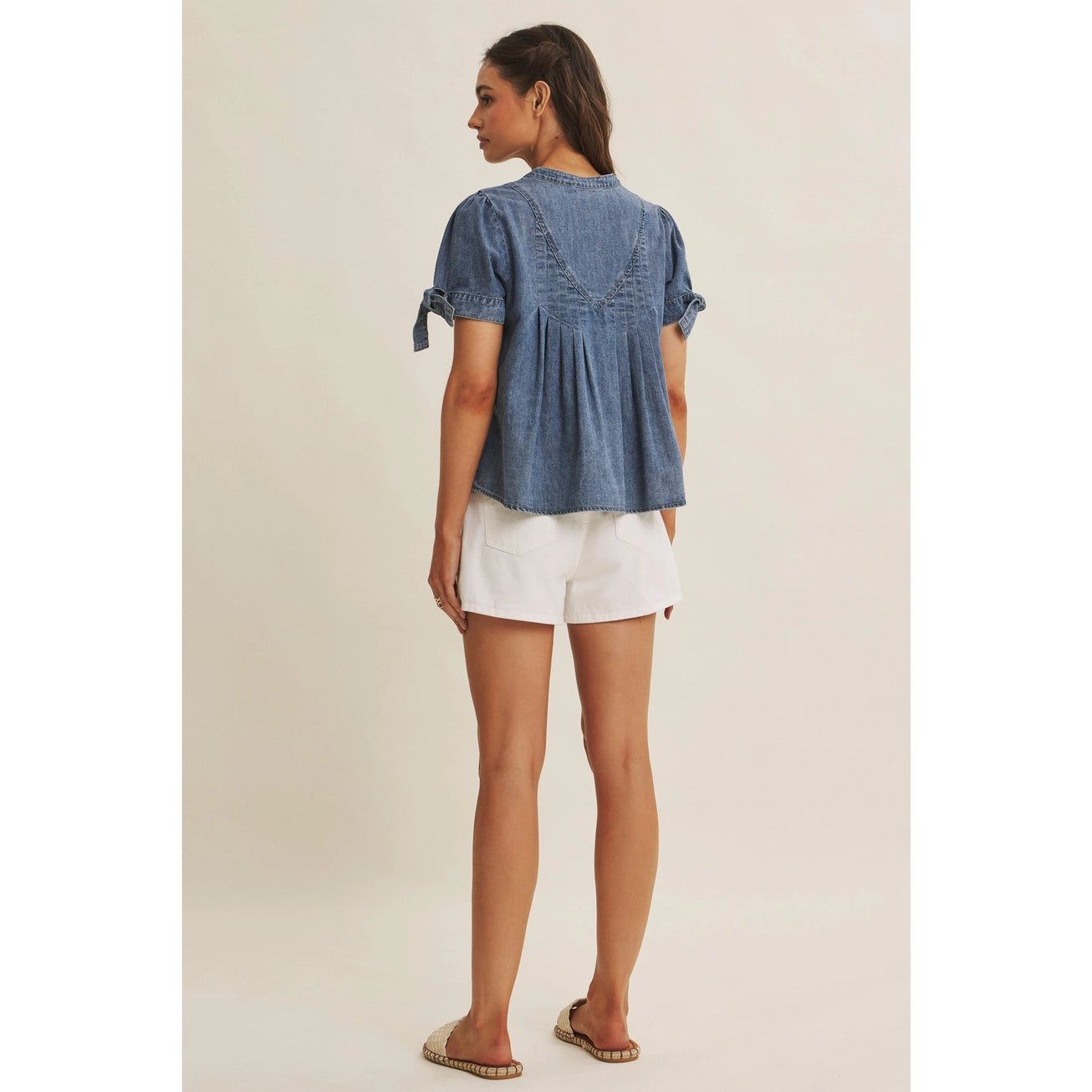 MINERAL - WASHED DENIM PINTUCK SHIRT WITH TIE SLVS - The Cozy Nest