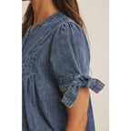 MINERAL - WASHED DENIM PINTUCK SHIRT WITH TIE SLVS - The Cozy Nest