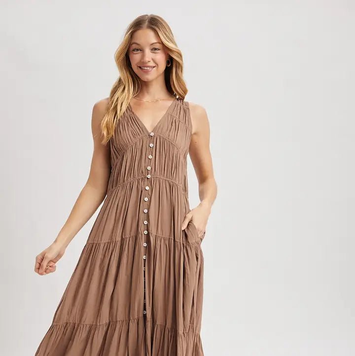 Mocha Button Up Maxi Dress - The Cozy Nest
