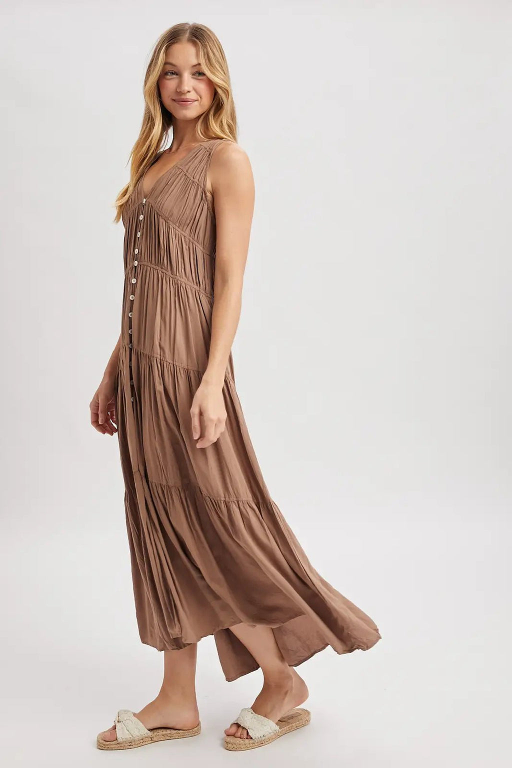 Mocha Button Up Maxi Dress - The Cozy Nest