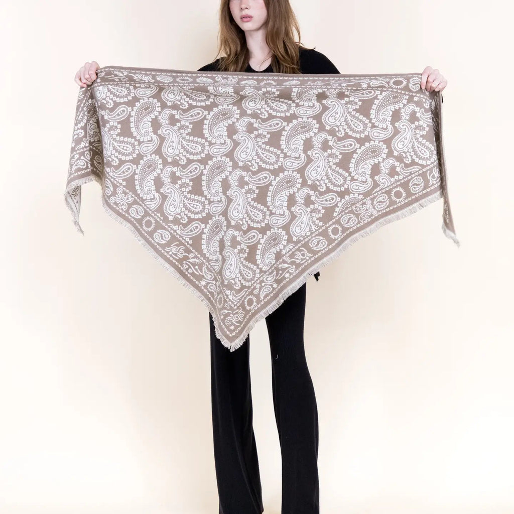 Ornate Paisley Triangular scarf-Beige - The Cozy Nest