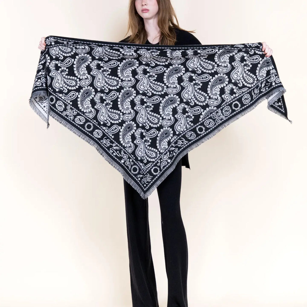 Ornate Paisley Triangular scarf-Black - The Cozy Nest
