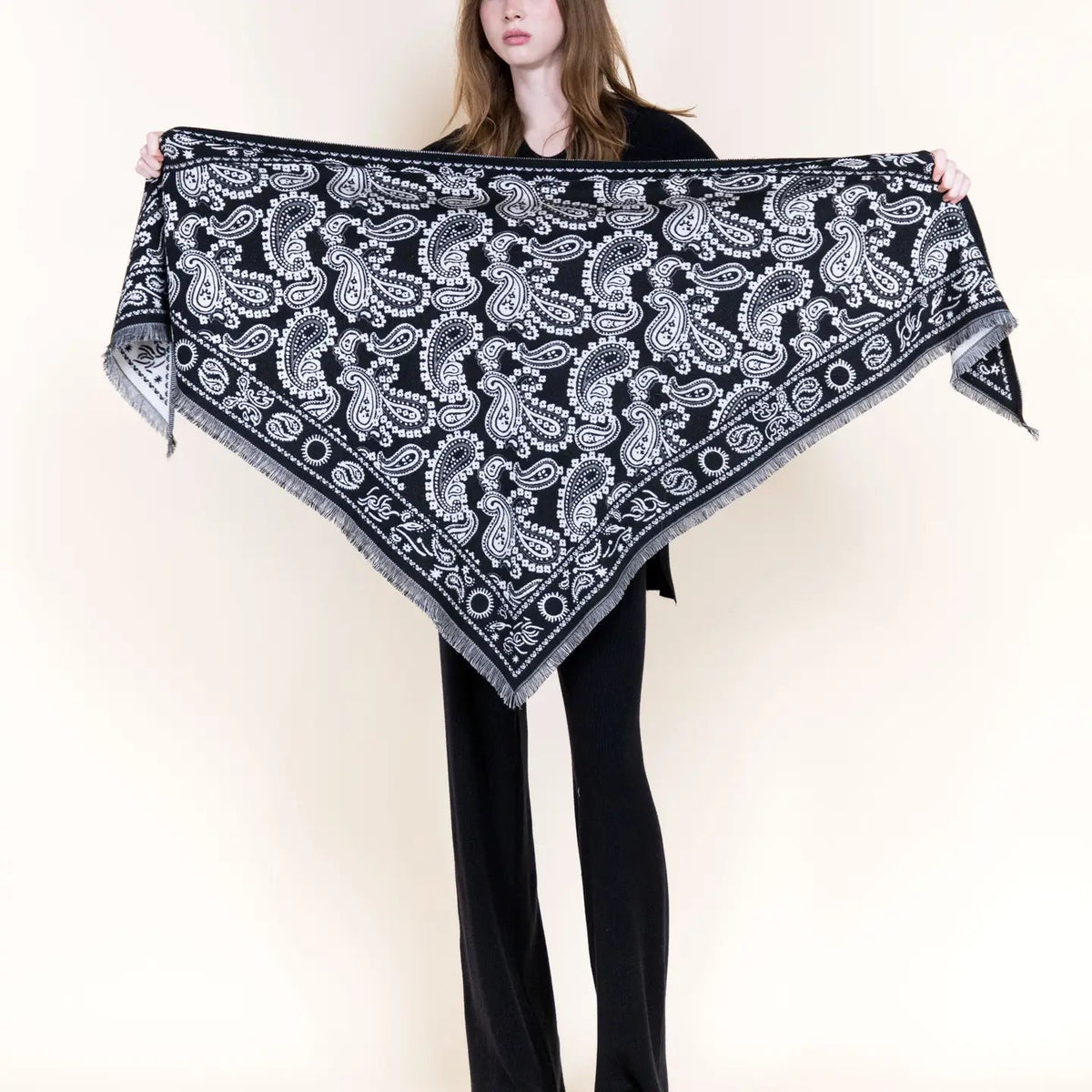 Ornate Paisley Triangular scarf-Black - The Cozy Nest