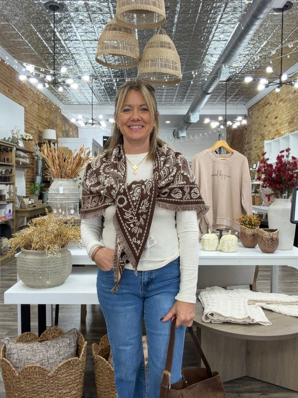 Ornate Paisley Triangular scarf-Brown - The Cozy Nest