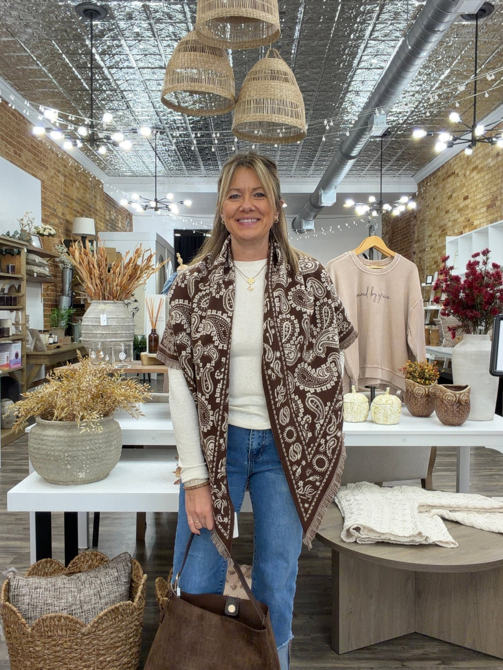 Ornate Paisley Triangular scarf-Brown - The Cozy Nest