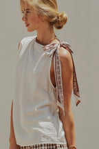 Paisley Scarf Tie Shoulder Linen Blend Top - The Cozy Nest