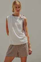 Paisley Scarf Tie Shoulder Linen Blend Top - The Cozy Nest