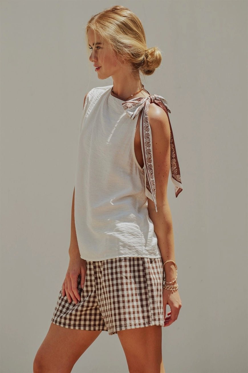 Paisley Scarf Tie Shoulder Linen Blend Top - The Cozy Nest