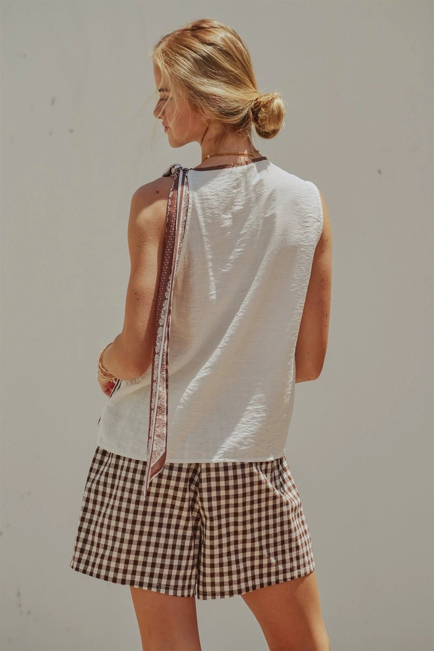 Paisley Scarf Tie Shoulder Linen Blend Top - The Cozy Nest