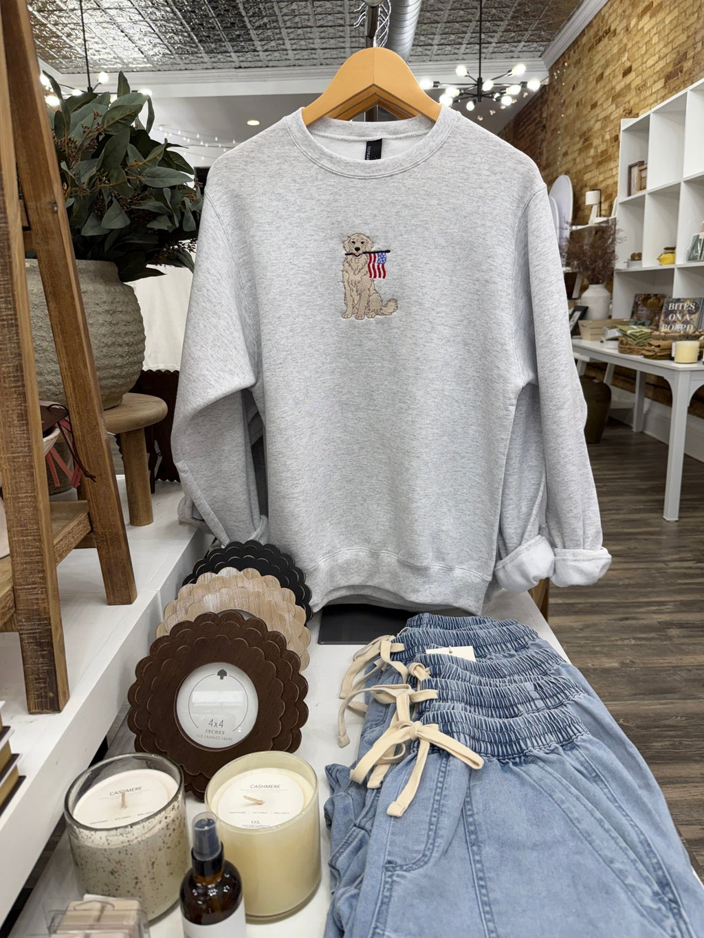 Patriotic Pup Crewneck Sweatshirt - Ash Grey - The Cozy Nest