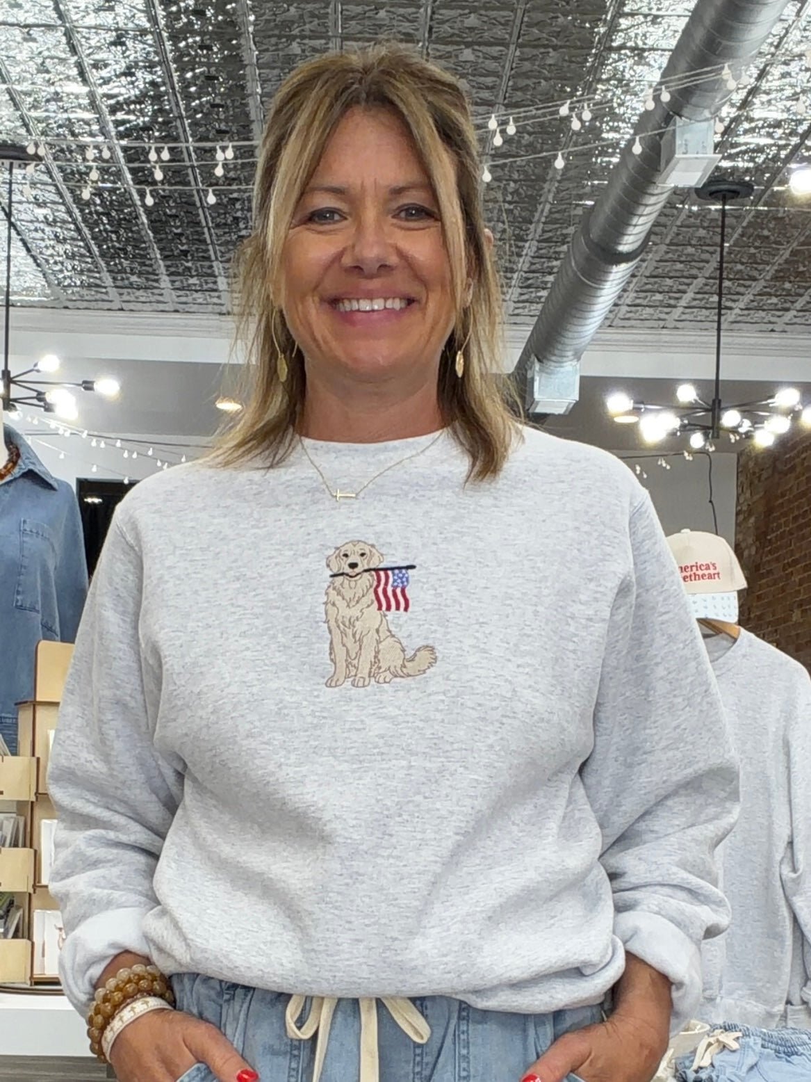 Patriotic Pup Crewneck Sweatshirt - Ash Grey - The Cozy Nest