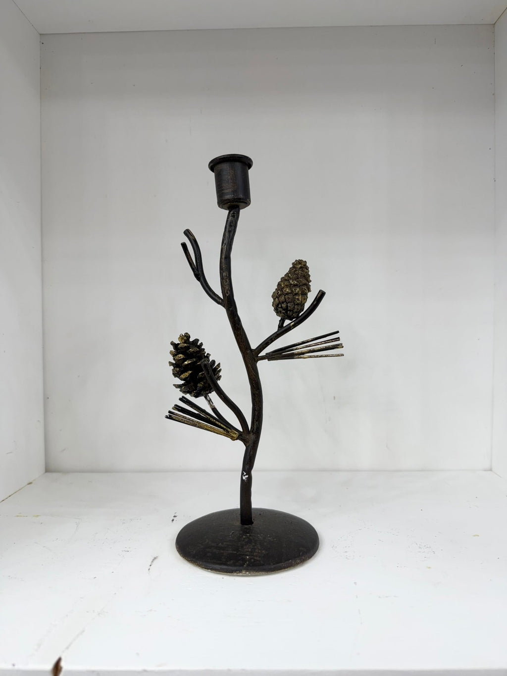 PINECONE BRANCH TAPER CANDLE HOLDER - The Cozy Nest