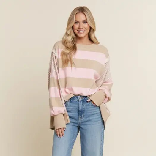 Pink Contrast Pullover - The Cozy Nest