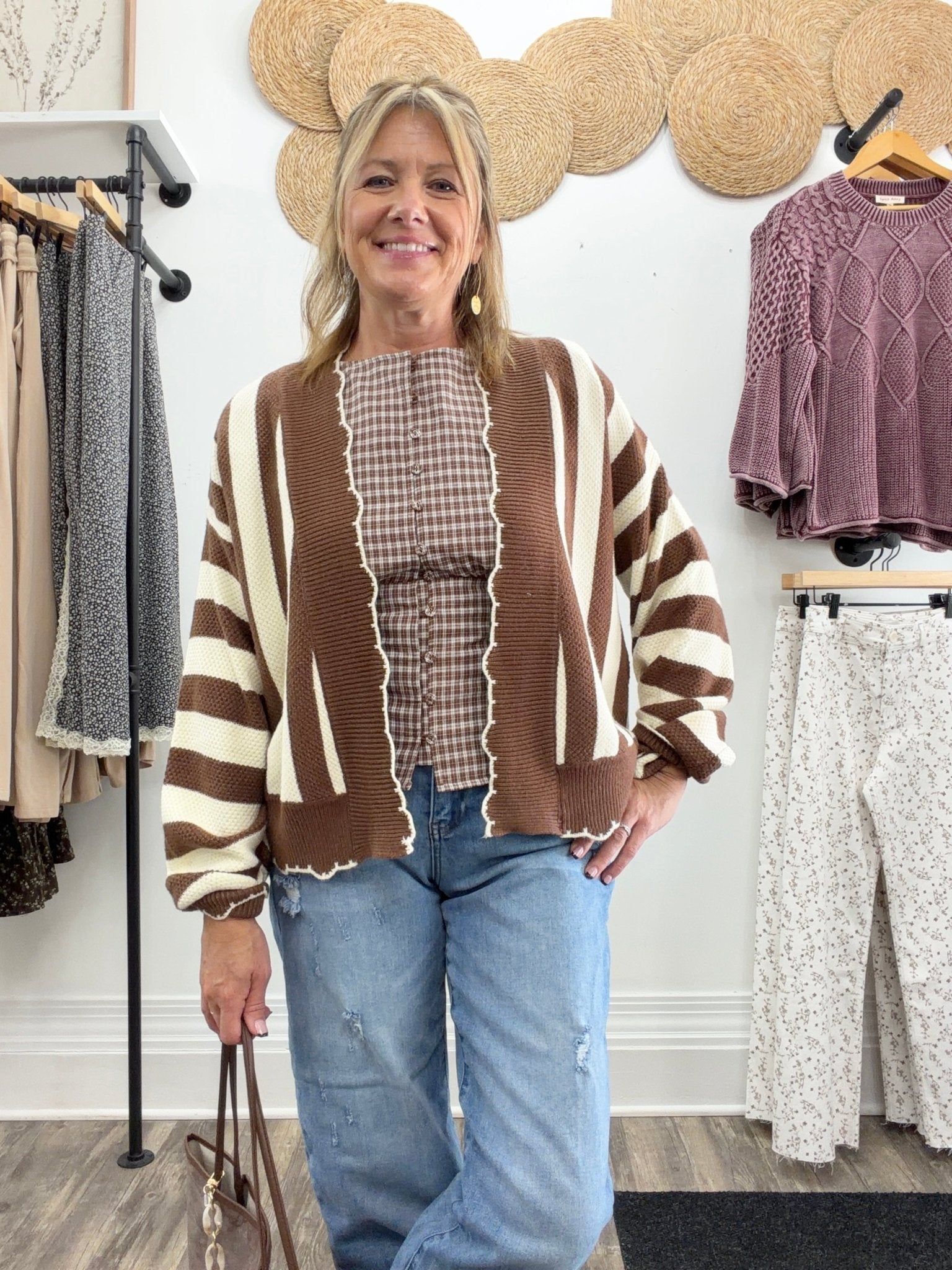 Plaid Button Down Puff Sleeve Contoured Waist Top - The Cozy Nest