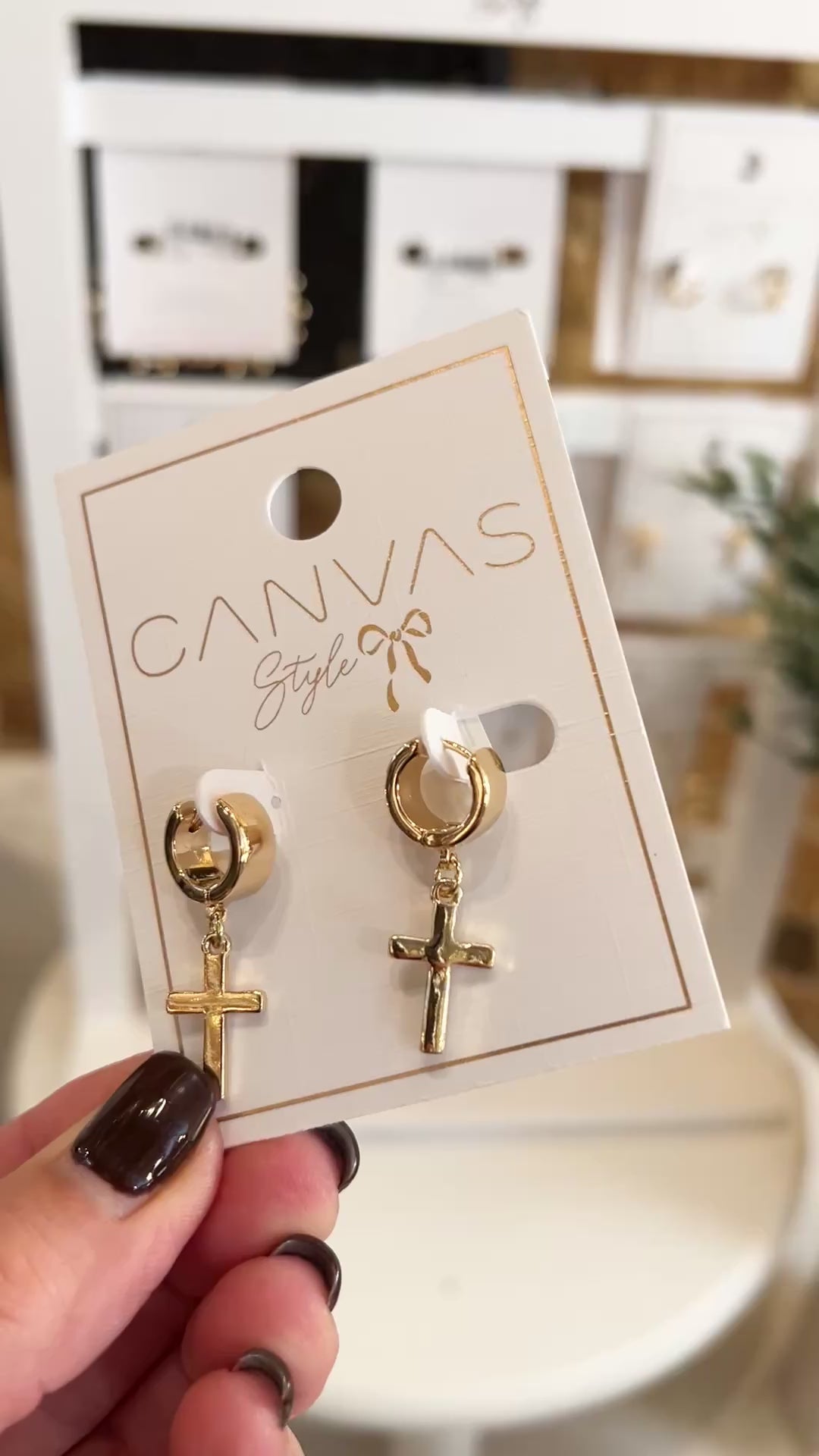 Cross Huggie Hoop Earrings In Shiny Gold