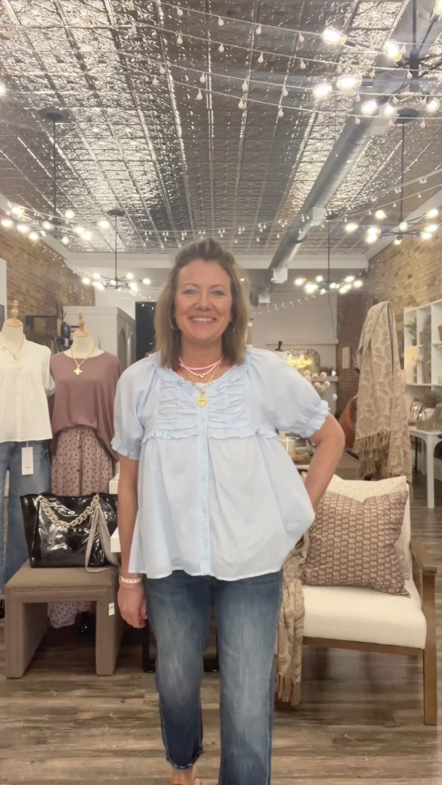 DELICATE RUFFLE AIRY COTTON BLOUSE | IRISH BLUE