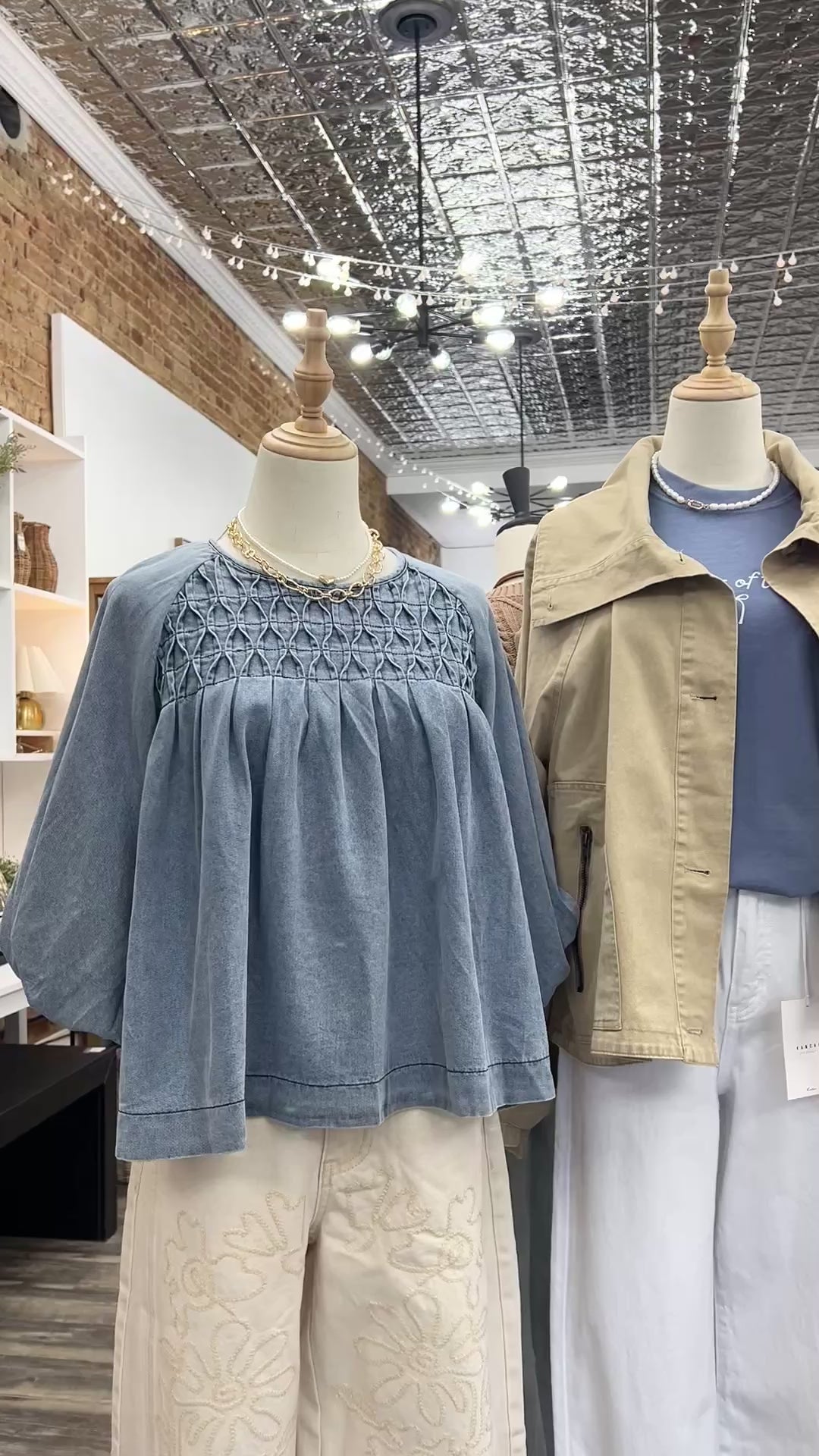 Smocked Denim Blouse