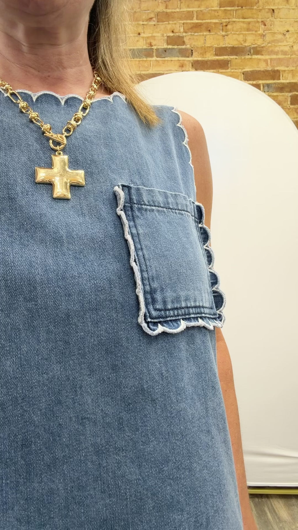 Washed Denim Scalloped Top