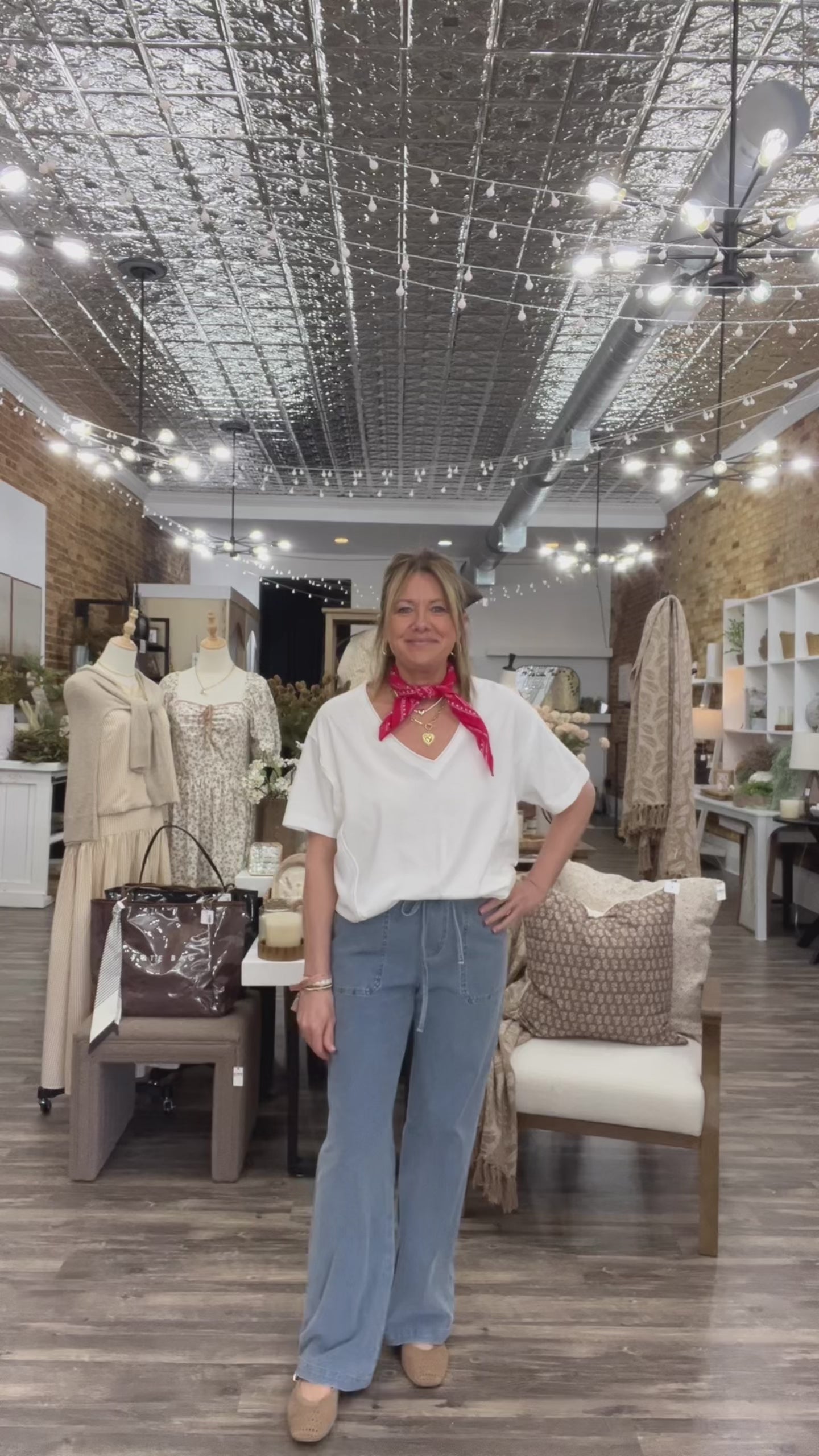 Knit Denim Wide Leg Pull On Pants