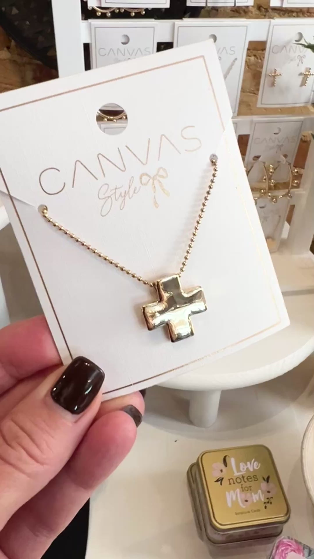Square Cross Ball Chain Necklace in Shiny Gold