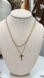 Twisted Rope Layered Cross Necklace in Shiny Gold