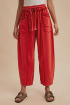 Mineral Wash Barrel Fit Utility Knit Pants-Red