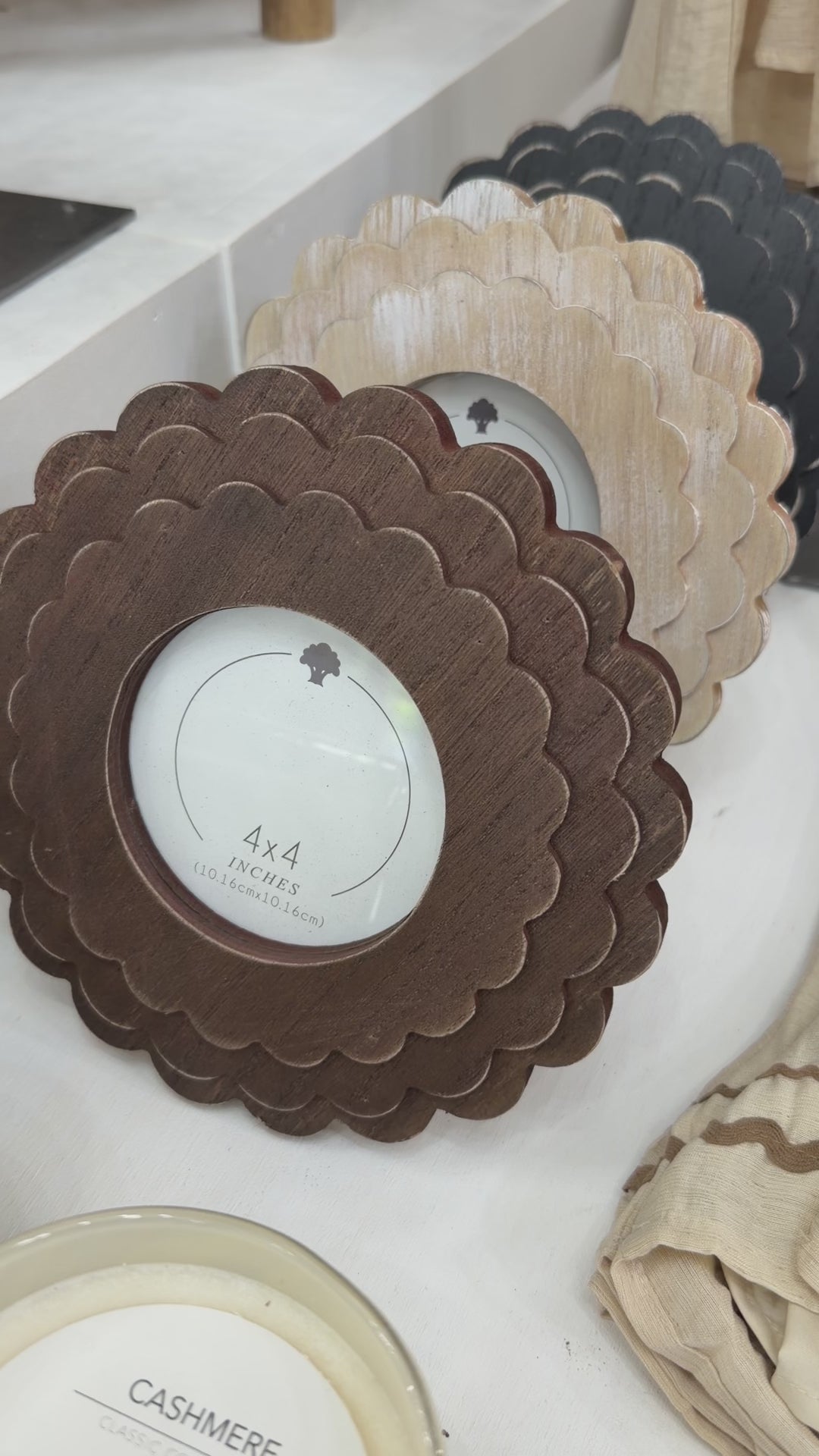 Round Black Scalloped Wood Frame