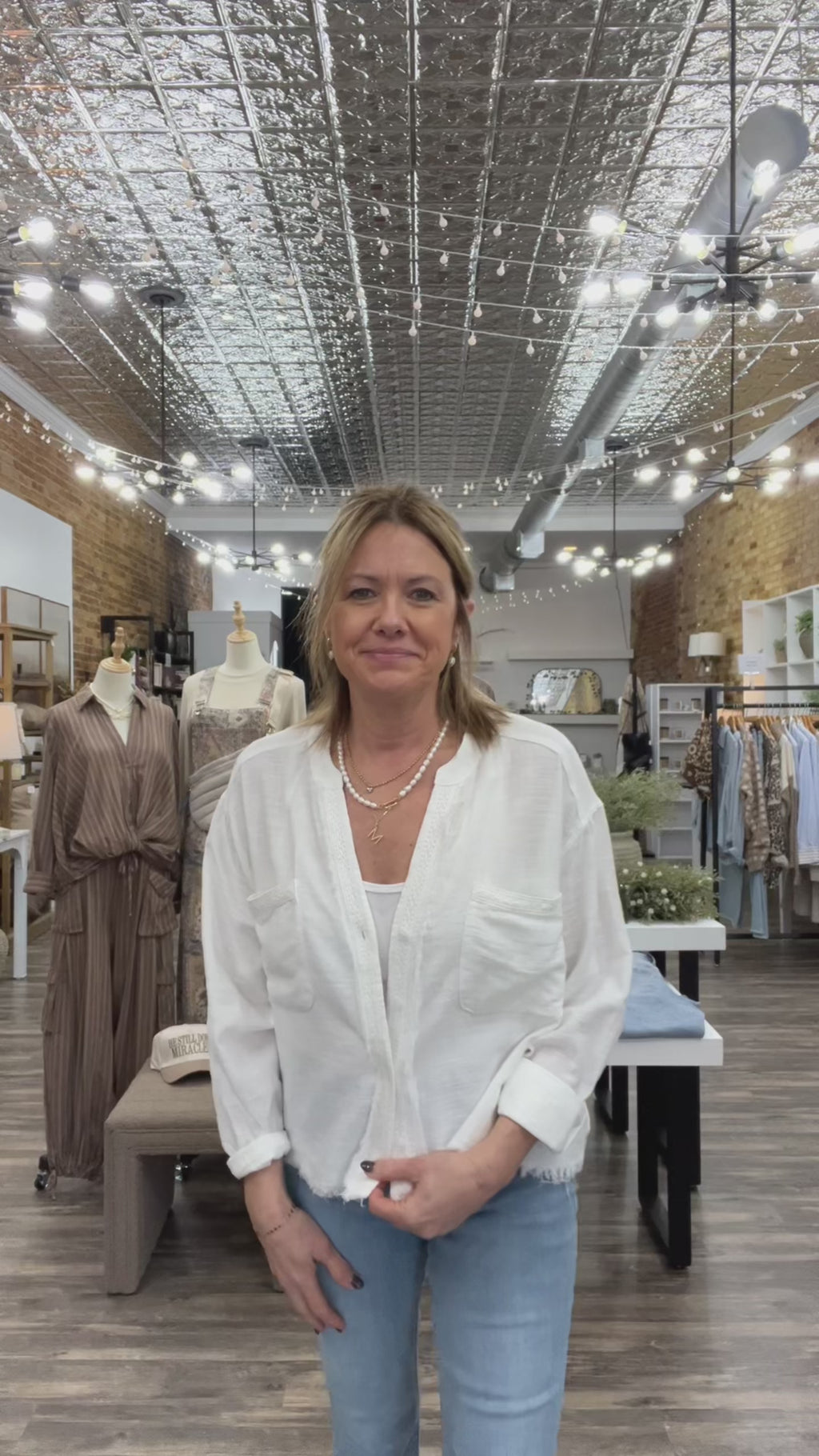 Lace-Trimmed Top with Raw-Cut Edge Detail