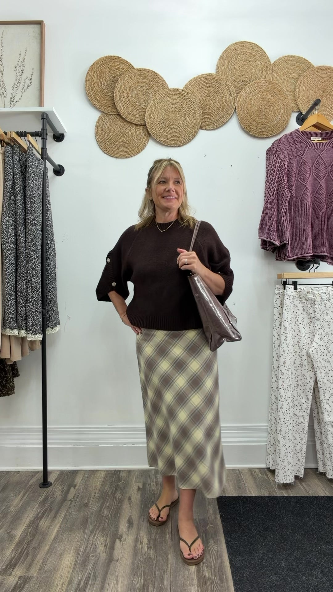 Button Sleeve Knit Sweater-Brown