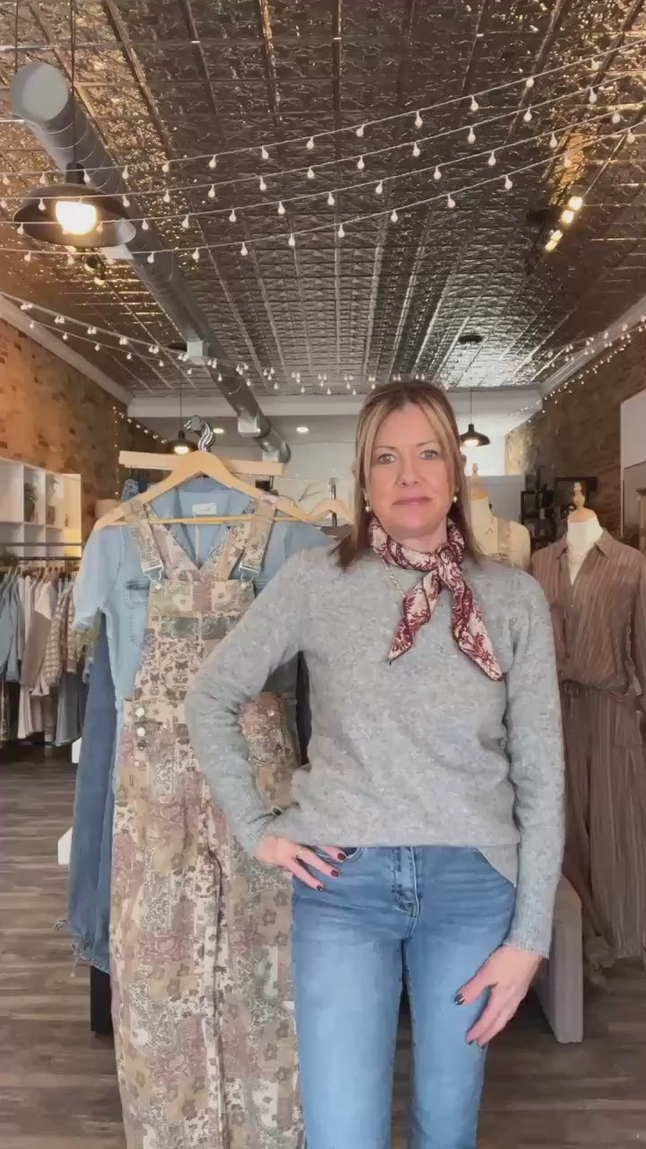 Washed Vintage Boho Print Twill Denim Overall